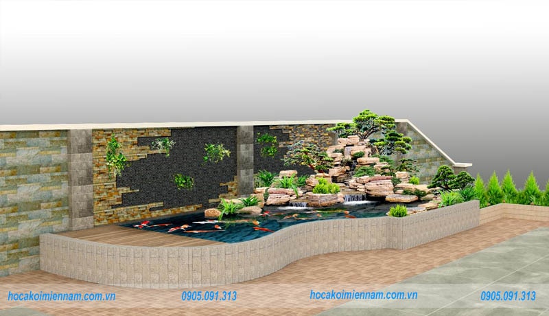 Bản vẽ 3D hồ cá koi Bình Phước